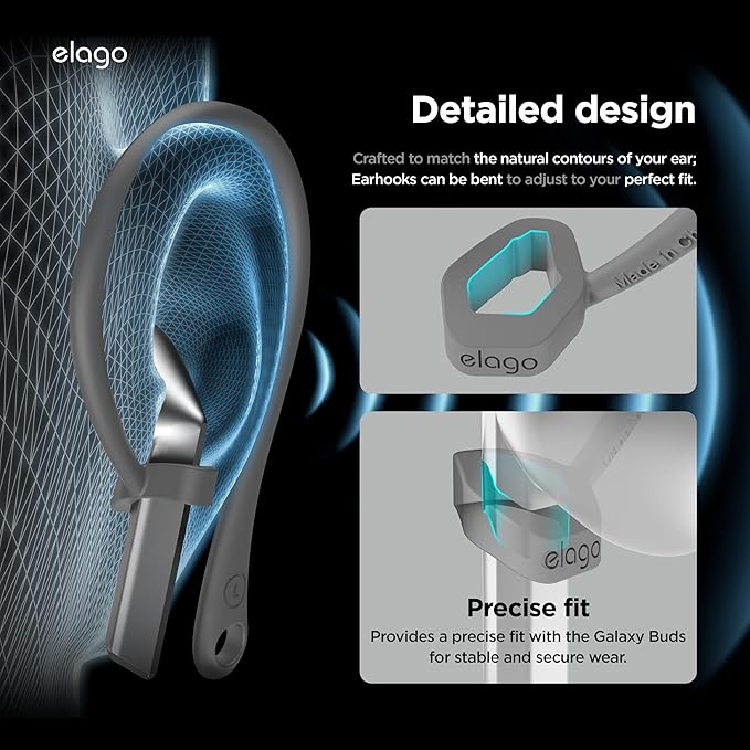 elago Ear Hooks Designed for Samsung Galaxy Buds 3 &Galaxy Buds 3 Pro Earbuds Accessories, Anti-Slip, Ergonomic Design, Comfortable Fit (Dark Gray)