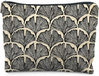 Abstract Black and Beige Makeup Bag, Art Deco Feather Palm Botanical Cosmetic Bags for Women, Mid Century Modern Art Zipper Makeup Pouch
