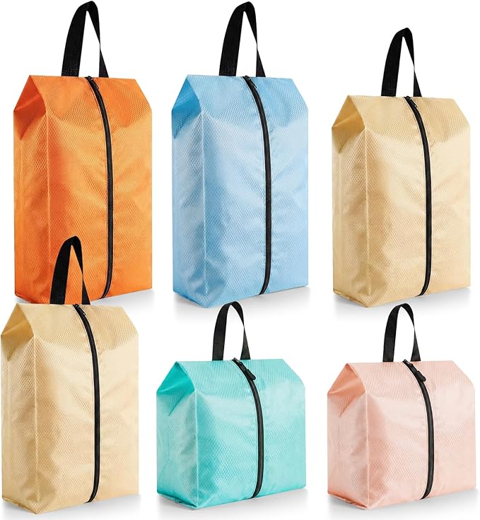 6 Pcs Travel Shoe Bags with Zipper Nylon Portable Waterproof Suitcase Shoe Organizer Packing for Golf(Mixed,Pastel)