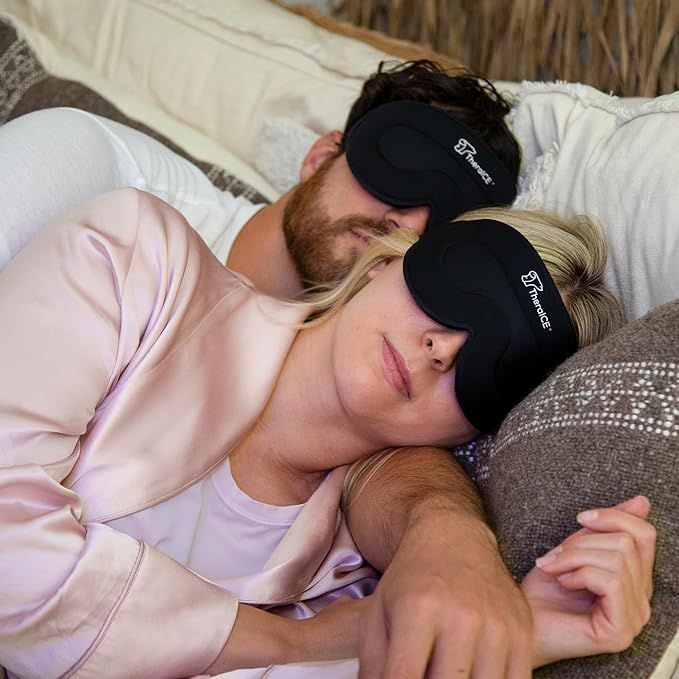 TheraICE Sleep Mask + Cooling Gel Relief - Weighted Sleep Eye Mask 100% Blackout 3D Cold Relaxing No Pressure Eye Cover Blindfold to Block Light for Comfortable Soothing Night Sleeping | Men & Women