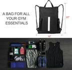 BeeGreen Mix-Black-Drawstring-Backpack-Bag, Large String Sack with Shoe Compartment and Two Side Mesh Pockets Lightweight Sturdy For Gym
