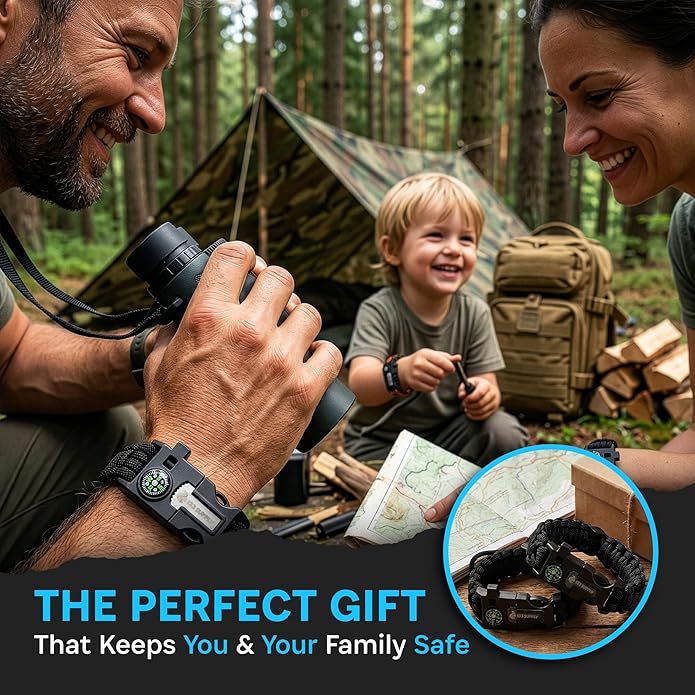 Paracord Bracelet Compass Hiking Survival Kit Emergency Whistle Fire Starter Camping Gear Hiking Essentials Fishing Hunting Accessories EDC Backpacking Gear Tactical Survival Gear Equipment