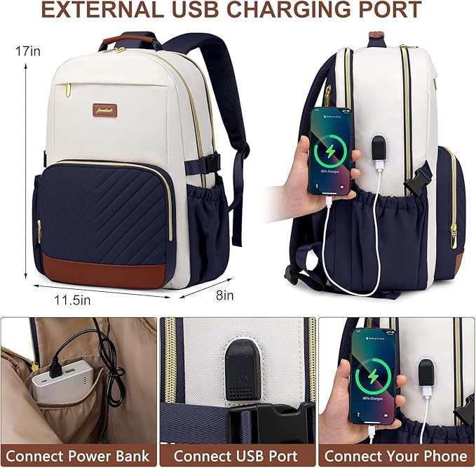 Focdod Laptop Backpack for Women Bookbag: 15.6 inch Work Backpacks with Pouch Pocket for Large Capacity Cup & USB Charger College Book Bag Travel Business Nurse Teacher Bookbags Anti-theft Back Pack