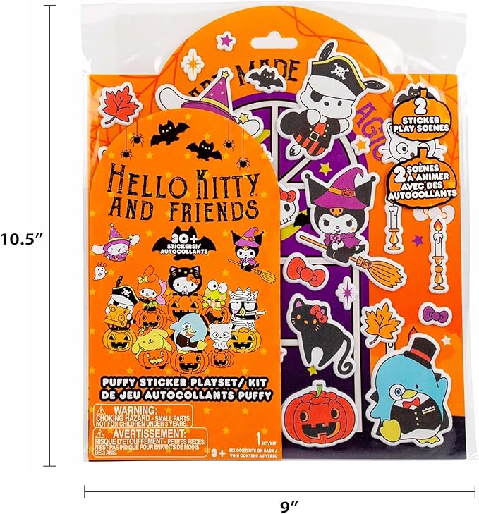 Hello Kitty and Friends Halloween Puffy Playset, Includes 30+ Stickers, 2 Play Scenes, Reusable for Kids
