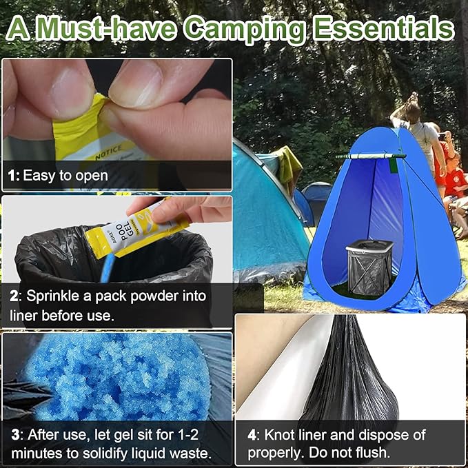AOKE Portable Toilet Powder, Lemon 100 Pack Poo Gel for Camping Eco Absorbent Gel Liquid Waste Gelling and Deodorizing Powder, Emergency Toilet Waste Treatment for Outdoor Camping Hiking