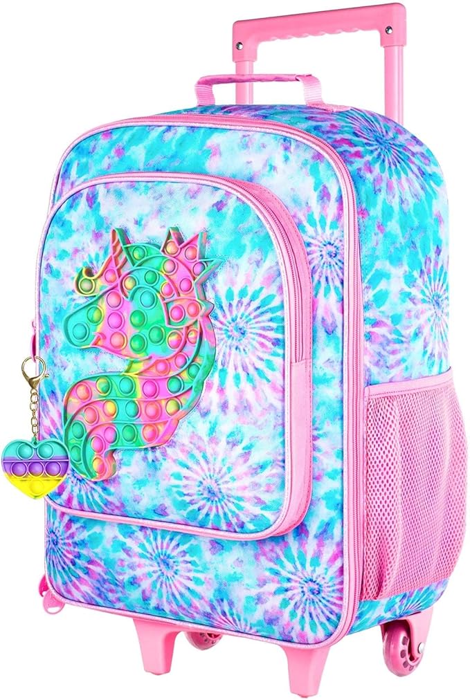 Kids Luggage for Girls, Cute Unicorn Suitcase Rolling with Wheels, Travel Carry on for Children Toddler Elementary - Pink