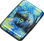 ELFISH Mini RFID Aluminum Wallet Credit Cards Holder Business Card Case Metal ID Case for Men Women(Blue Cat)