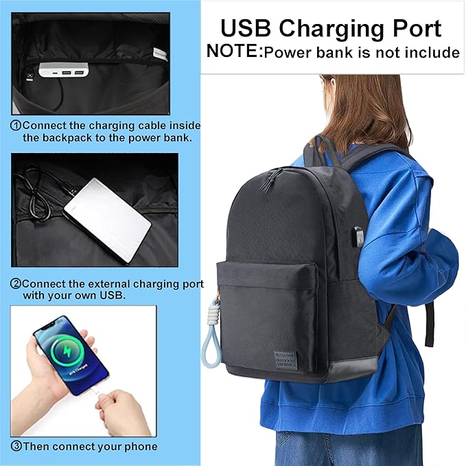 SUPACOOL Casual Laptop Backpack for Men and Women, Backpack for College, USB Charging Port, Lightweight Pack Back