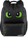 AI ACCESSORY INNOVATIONS How to Train Your Dragon Toothless Backpack, Black 16 Inch School Bag with 3D Face Applique, Green Eyes, Lightning Bolt Keychain, for Boys and Girls