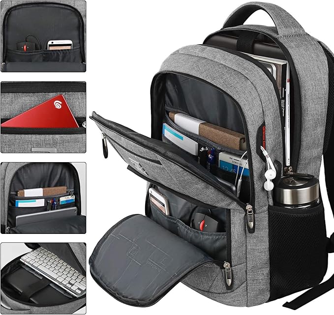 Volher 17 Inch Laptop Backpack, Business Anti Theft Slim Durable Laptops Backpack, Water Resistant College Computer Bag Gifts for Men & Women Fits 15.6 Inch Notebook-Grey