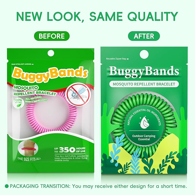 BuggyBands Mosquito Bracelets, 30 Pack Individually Wrapped, DEET Free, Natural and Waterproof Band for Adults & Kids