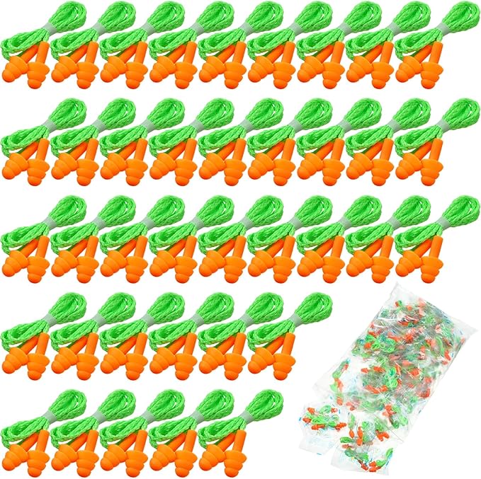 Tondiamo 200 Pairs Ear Plugs Reusable Silicone Earplugs with Cord Sleeping Individually Wrapped Hearing Protection Noise Cancelling Earplugs for Work Construction Shooting Sports(Orange, Green)