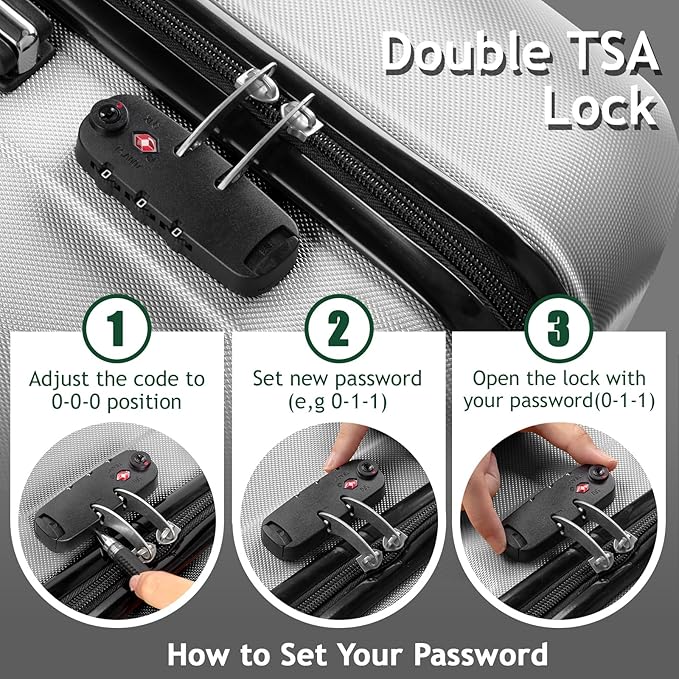 3 Piece Luggage Sets, Lightweight ABS Suitcase with 4 Spinner Wheels ＆ TSA Locks, Hardside Carry On Luggage Durable Suitcase Set for Family Travel Business - Grey, 20/24/28