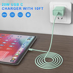 iPhone 17 16 15 Charger Fast Charging, 3 Pack PD 20W USB C Charger with 10FT Cord, USB C Cable Type C Chargers Block for iPhone 17/17 Pro/17 Pro Max/16/16 Plus/16 Pro/16 Pro Max/15/15 Pro（Green）
