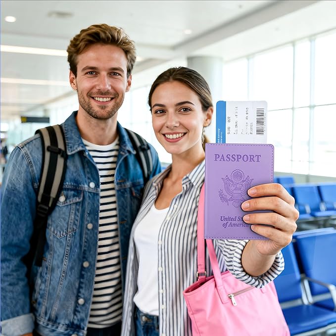 Passport Holder for Travel Men Women - Passport Cover, Passport Wallet Case Travel Essentials Travel Must Haves Accessories Blocking Leather Card Slot Protector for Stocking Stuffers Gifts, Purple