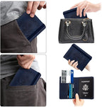 WALNEW Passport Holder for Travel, RFID Passport Cover Wallet for Women Men, PU Leather Passport Book Card Holder Case with Pen (Elastic Band Closure, A-Navy Blue)