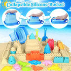 Collapsible Beach Toys for Kids Toddlers, Collapsible Sand Bucket and Shovels Set with Mesh Bag,Travel Sand Castle Building Kit, Sandbox Toys, Foldable Beach Essentials for Toddlers Kids Age 3-10 ﻿