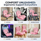 Ergonomic Seat Memory Foam Support Cushion for Back, Car Seat Back Support Cushion for Sciatica Tailbone Pain, Office Desk Chair Car Travel Seat Cushion (Pink)