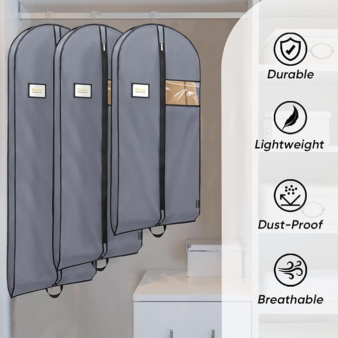 BALEINE 1PK Heavy Duty Garment Bag with Shoe Storage Travel Bag for Dresses, Suit, Coats Travel Essential (60", Grey)