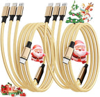 IDISON USB C Multi Charging Cable [2Pack 4FT], 3 in 1 Charging Cable Nylon Braided USB-C Multiple Charger Cord with Type-C, Micro USB and IP Port for Cell Phones and More (Golden)