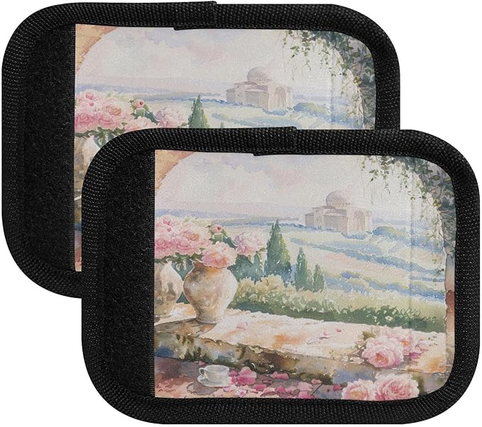Qilmy Beautiful Flower Windows Luggage Handle Wrap 4Pack Luggage Identifiers Tag Comfort Handle Grips Cover for Stroller Suitcase Bag Airplane Travel Accessories933