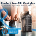 AQUAFIT Half Gallon Water Bottle with Time Marker - Straw & Chug Lid - BPA Free Gym Water Bottle with Straw - Big Gallon Jug (Gray, 64 oz - 2 Lids)