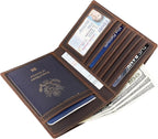 Polare Luxury RFID Blocking Leather Passport Holder Travel Wallet For Men and Women (Dark Brown)