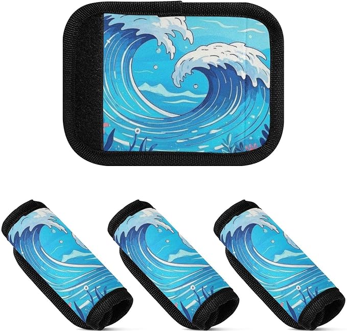 2 PC Luggage Handle Wrap Luggage Handle Covers Tags for Suitcase Bags Travel Luggage Handle Identifier Gripper Sea Waves Seaweed Blue