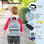 Goplus 5 Piece Kid’s Luggage Set, 16” Carry on Suitcase w/13” Backpack, Neck Pillow, Hardside Spinner Toddler Luggage, Travel Rolling Suitcase for Boys Girls Gifts (Blue, Car)
