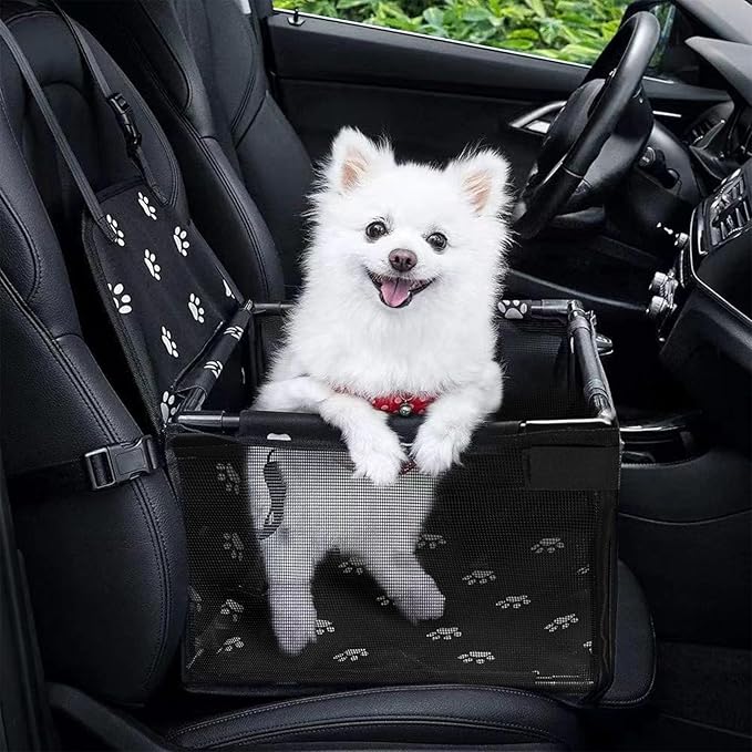 GENORTH Dog Car Seats for Small and Medium Dogs,Portable Puppy/Pet Car Booster Seat with Clip-On Leash and Mesh Window for Pet Up to 20 lbs