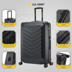 US ARMY Fox 28 inch Hardside Luggage with Spinner Wheels | Lightweight Large Suitcase for Extended Travel | Chevron Icon, Gel Handle, Side Studs, Retractable Trolley, Heavy Duty | Black