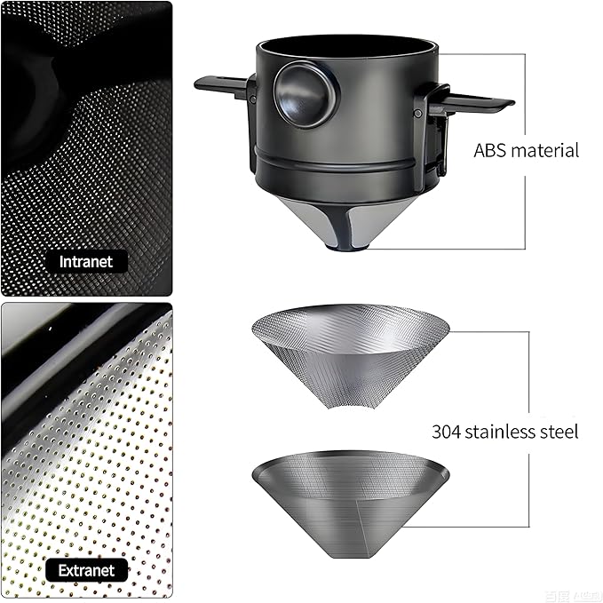 Pour Over Coffee Maker, Manual Drip Coffee 250ml Cup with Stainless Steel Mesh Filter, to Clean for Home,Office, Travel, Camping, Portable Coffee Kit, Black