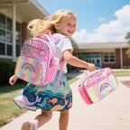 RHCPFOVR Kids Backpack for Girls - Girls Backpack 3-8 Ages Rainbow for Kids 15 Inch School Bookbag for Kindergarten Elementary School Bookbag for Girl 1st 2nd Grade