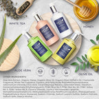 Eco Botanics Hotel Amenities Set | 10.14oz Pump Bottles | Shampoo, Conditioner, Hand & Body Wash, and Lotion | Set of 4