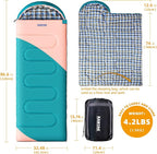 Camping Sleeping Bag, 32℉ Sleeping Bags for Adults Kids Teens Cold Weather Warm Sleeping Bag Winter for 3-4 Season Camping, Camping Gear Equipment, Traveling, and Outdoors