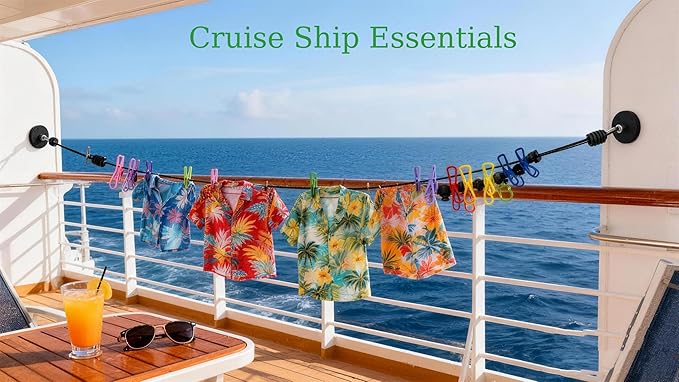 Magnetic Travel Clothesline for Cruise Ship - Retractable Clothesline Cruise Essentials Approved 2026 Stretches to 10ft with Magnetic Hooks,Positioning Beads&12 Anti Slip Clips for RV Camping Ship