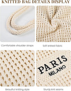 Beach Bags for Women - Straw Bag with Zipper, Soft Woven beach bag, Casual Straw Shoulder Bag for Daily Use