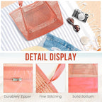 HOHOM Beach Bags for Women, Summer Travel Mesh Tote Bag with Large Inner Pocket, Sandproof Woven Shoulder Handbag