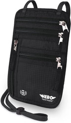 HERO Neck Wallet - RFID Blocking Passport Holder, Easy to Conceal Travel Pouch (Black)