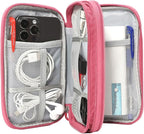 CAAORDKSO Small Cable Organizer Bag, Charger Organizer Case Pouch Travel Bag, Waterproof Electronics Accessories Case for USB, Cable, Cord, Charger, Phone, Power Bank, Earphone (Rose Red, Medium)