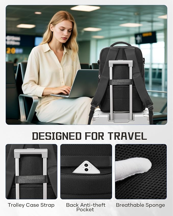 WONHOX Vacuum Seal Backpack for Travel with Air Pump Compression Vacpack Carry on Flight Approved Daypack Laptop Space Saver Bags Storage with Vacuum System 18x14x8 inches Travel Bag Women Men Black
