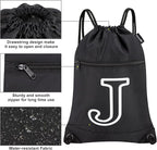 HOLYLUCK Drawstring Bags Initial Backpack Sackpack Cinch Bags for Sports, Gym, Travel, Beach (Black-J)