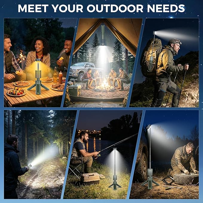 Telescopic Camping Lights, Rechargeable 10500mAh Camping Lantern with Storage Bag, Waterproof LED Camping Lamp with Magnetic, Portable Outdoor Tent Light for Camping,Hiking,Emergency,Fishing (Green)