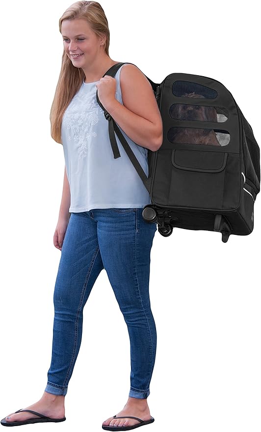 Pet Gear I-GO2 Plus Traveler Roller Backpack, Travel Carrier, Car Seat for Cats/Dogs, Mesh Ventilation, Included Tether, Telescoping Handle, Storage Pouch, Onyx