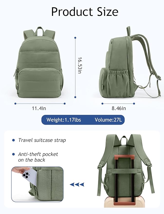 Uselike Travel Backpack for Women, 15.6 Inch Laptop Backpack, Quilted College Bookbag, Cute Work Backpacks, Water Resistant