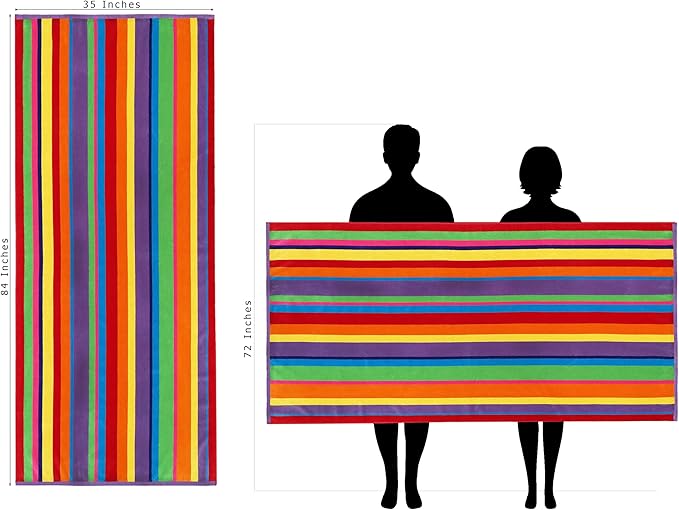 COTTON CRAFT Oversized Beach Towels - 2 Pack Summer of Siam XXL 35x84- The Big Kahuna 7 Foot Extra Large Beach Blanket Towel - Big & Tall - 100% Cotton Velour Plush Soft Luxury - Multi Color Stripe