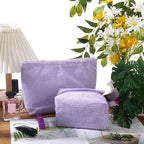 Huhumy 2 Pcs Makeup Bag Set Cute Cosmetic Pouch for Women Seersucker Travel Toiletry Bag Preppy Small Makeup Purse Pouch Aesthetic Skincare Brushes Storage Organizer for Valentine Women(Purple)