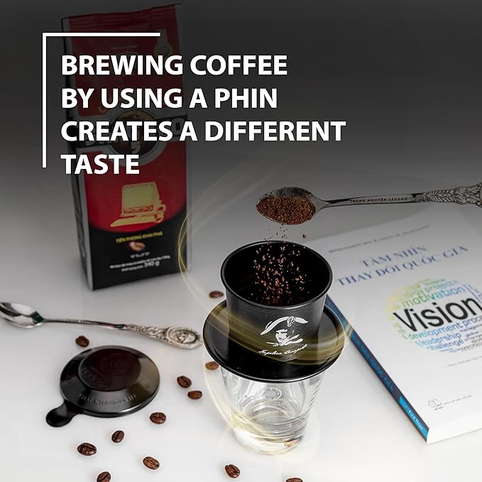 TRUNG NGUYEN LEGEND Vietnamese Pour Over Filter Set, Traditional Phin Drip Coffee Maker, Portable Reusable Coffee Press (Black)