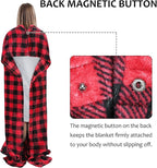 Tirrinia Travel Blanket Pillow - Wearable Airplane Blanket with Feet Pockets for Long Flights, Airplane Accessories Blanket Robe for Women and Men, Gift for Her