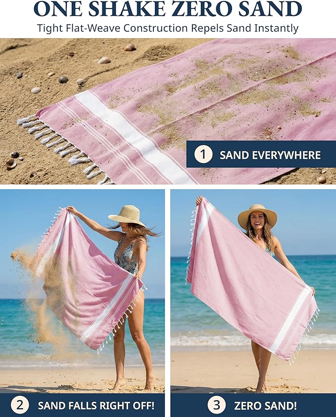 LANE LINEN Turkish Beach Towel Set of 4 - Beach Towels, Pre-Washed Pool Towel, Extra Large Beach Towel, Quick Dry & Sand Free, Absorbent Travel Towel, 39"x71" - Candy Pink